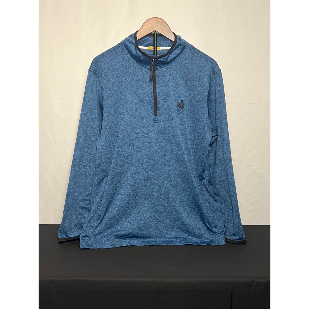 Rugby University Mens Blue Space Dye Quarter Zip Pullover Extreme Stretch Large